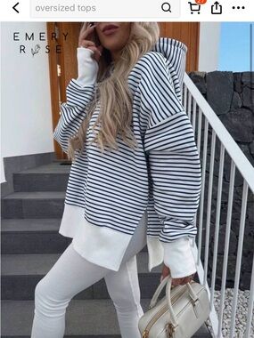 Women's Navy Stripe Hooded Pullover